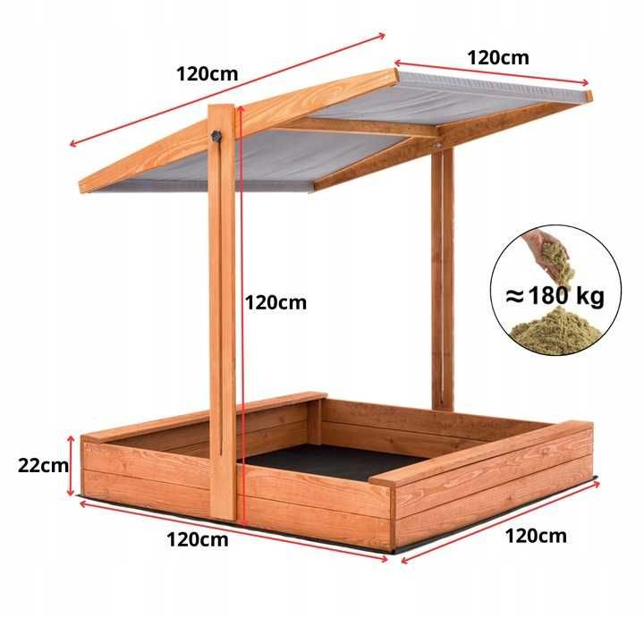 Piaskownica Drewniana Zamykana z Daszkiem i Ławeczkami Duża 120 x 120