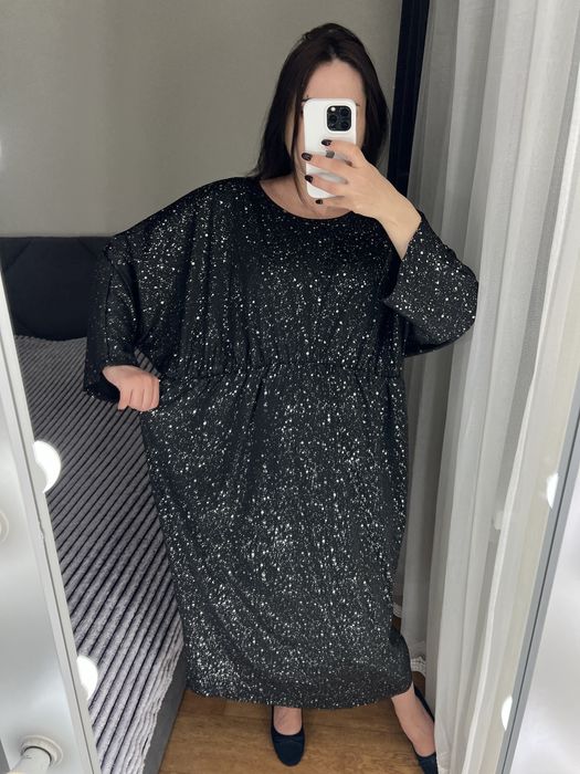 Батал великий розмір чорна сукня міді блискуча плаття платье 54 56 роз