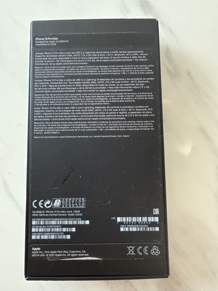 Iphone 13 Pro Max com 128gb cor Dourado 450€