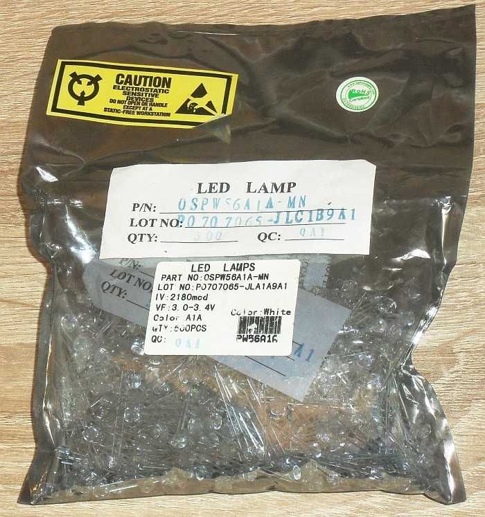 LED 4.8 mm biała zimna 100°; 2.2 cd (5 lm) 20 mA; OSPW56A1A-MN, 10 szt