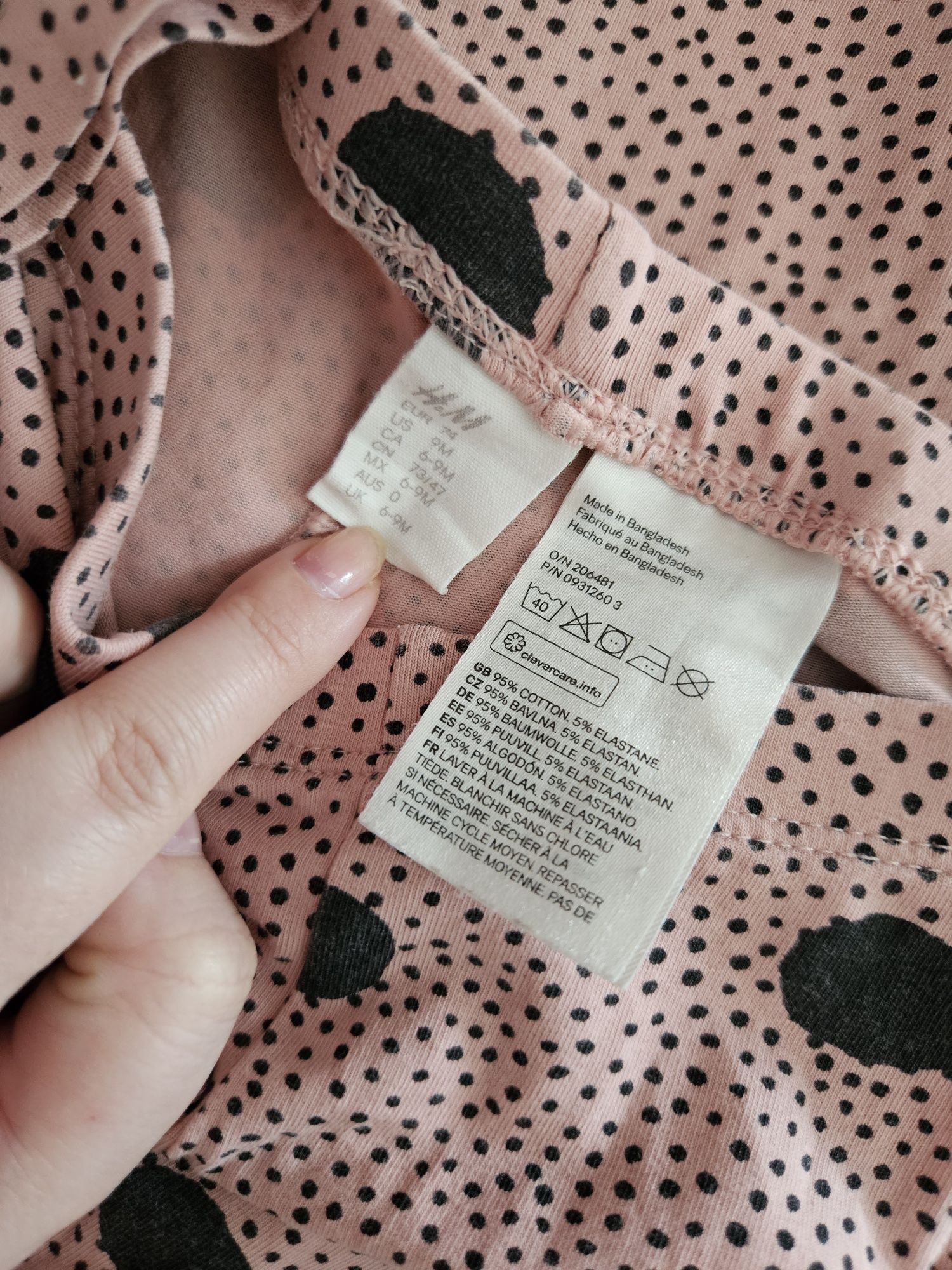 Komplet bluzka długi rękaw i legginsy w kropki 74 H&M