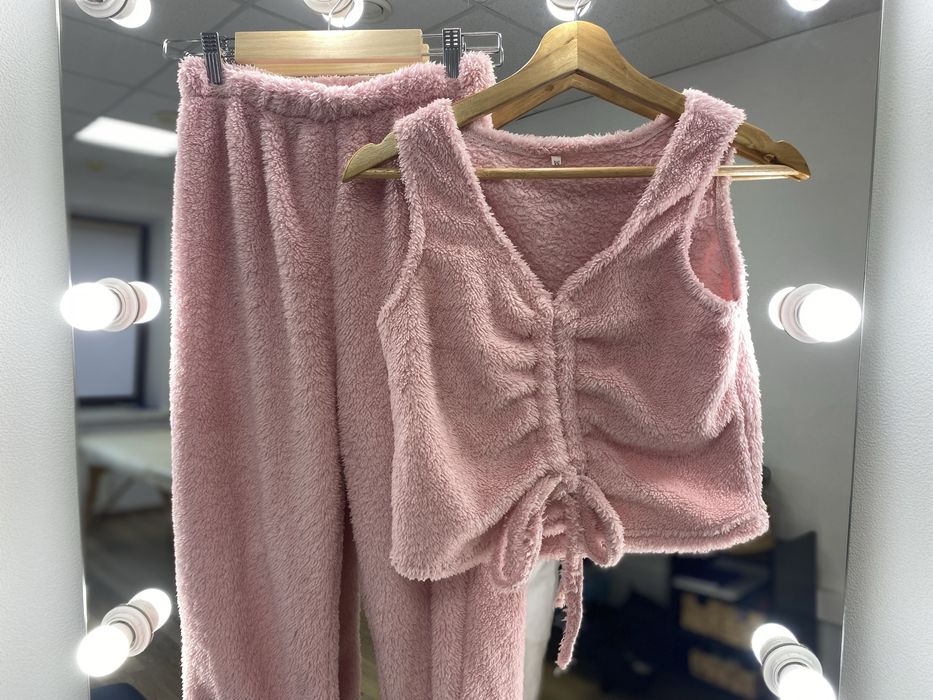 Теплый махровый домашний халат костюм