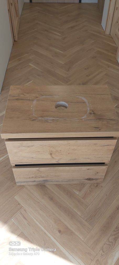 Blat łazienkowy z szafką wiszącą pod umywalkę grafit dąb 60cm