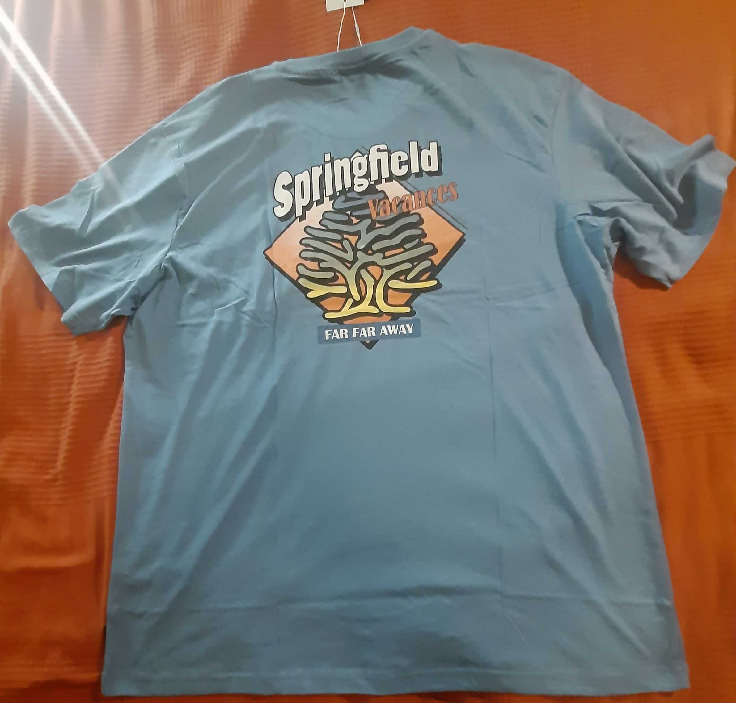 T-shirt azul Springfield com estampa árvore tamanho XXL