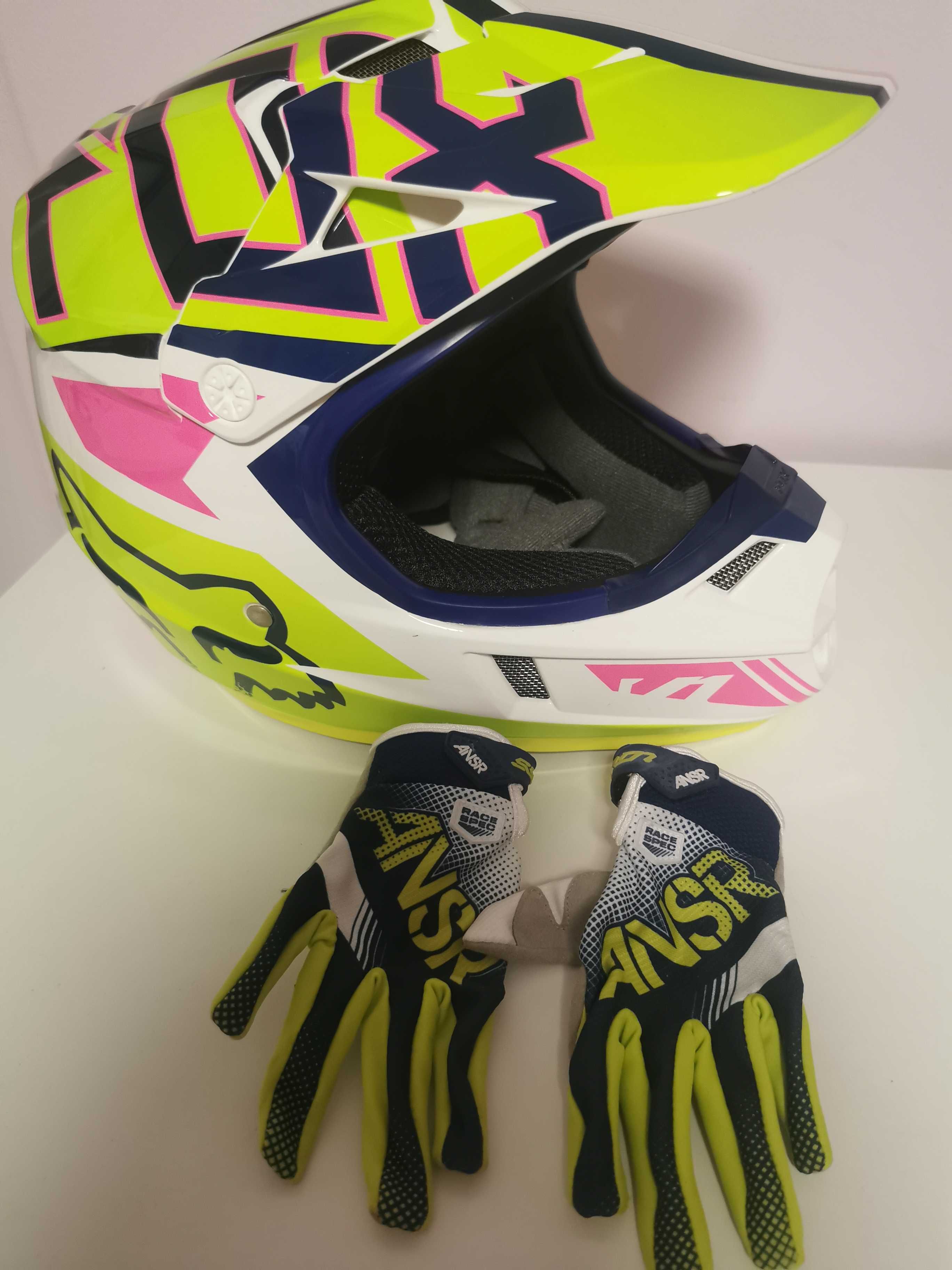 Kask Vox V1 junior motokrosowy r. S, gogle Fox i rękawice XS