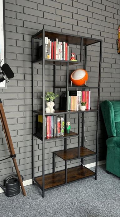 Czarny brązowy regał loftowy drewno metal