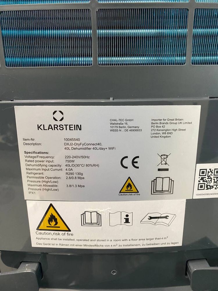 Осушувач повітря Smart Klarstein DryFy 40 з Німеччини 10045540
