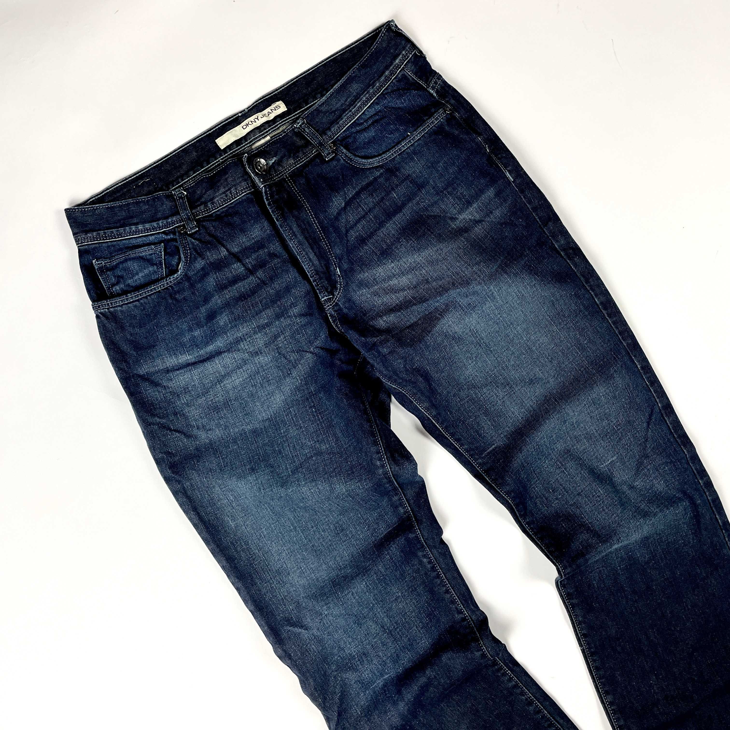 DKNY navy faded spodnie jeansowe denim (L/XL) streetwear