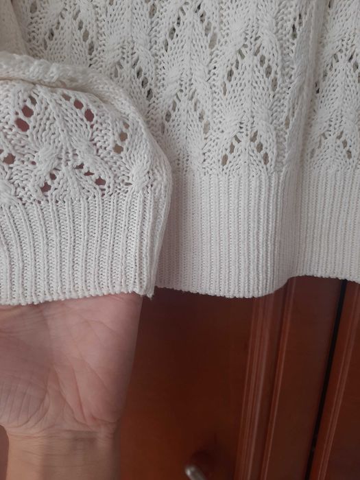 Seterek na wiosnę lato jesień biały mleczno biały ażurowy