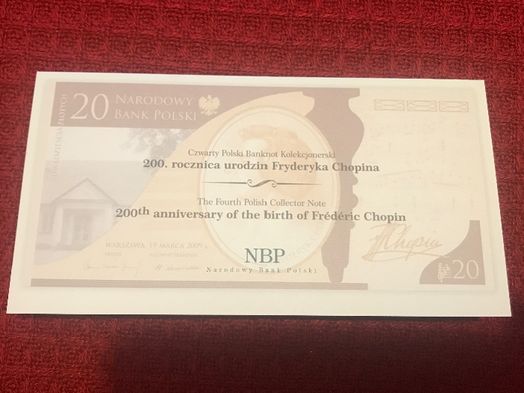 20 zł Fryderyk Chopin 200 rocznica urodzin banknot NBP 10 SZTUK