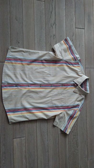 Ładna Koszula Męska XXL krótki rękaw w paski kołnierz 42