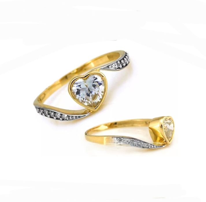 Złoty pierścionek z białymi cyrkoniami serce zaręczyny Nowy 375 r 17