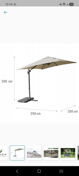 Parasol ogrodowy obrotowy 360 stopni 250x250