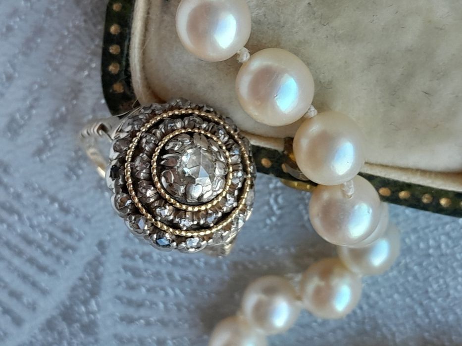 R.18 Zabytkowy Pierścionek Diamenty Złoto 12ct Srebro WYCENA