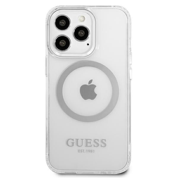 Etui Guess Metal Outline MagSafe do iPhone 13 Pro / 13 6.1" - Srebrne