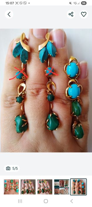 Золотые серьги бирюза 583 проба,585