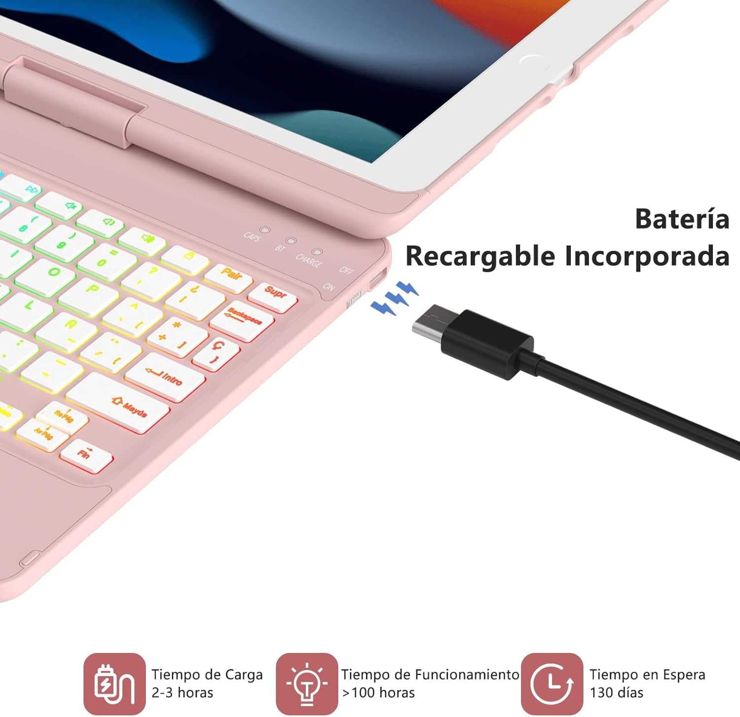 Twarde etui z klapką + klawiatura iPada 10,2" generacja 9/8/7 Różowe