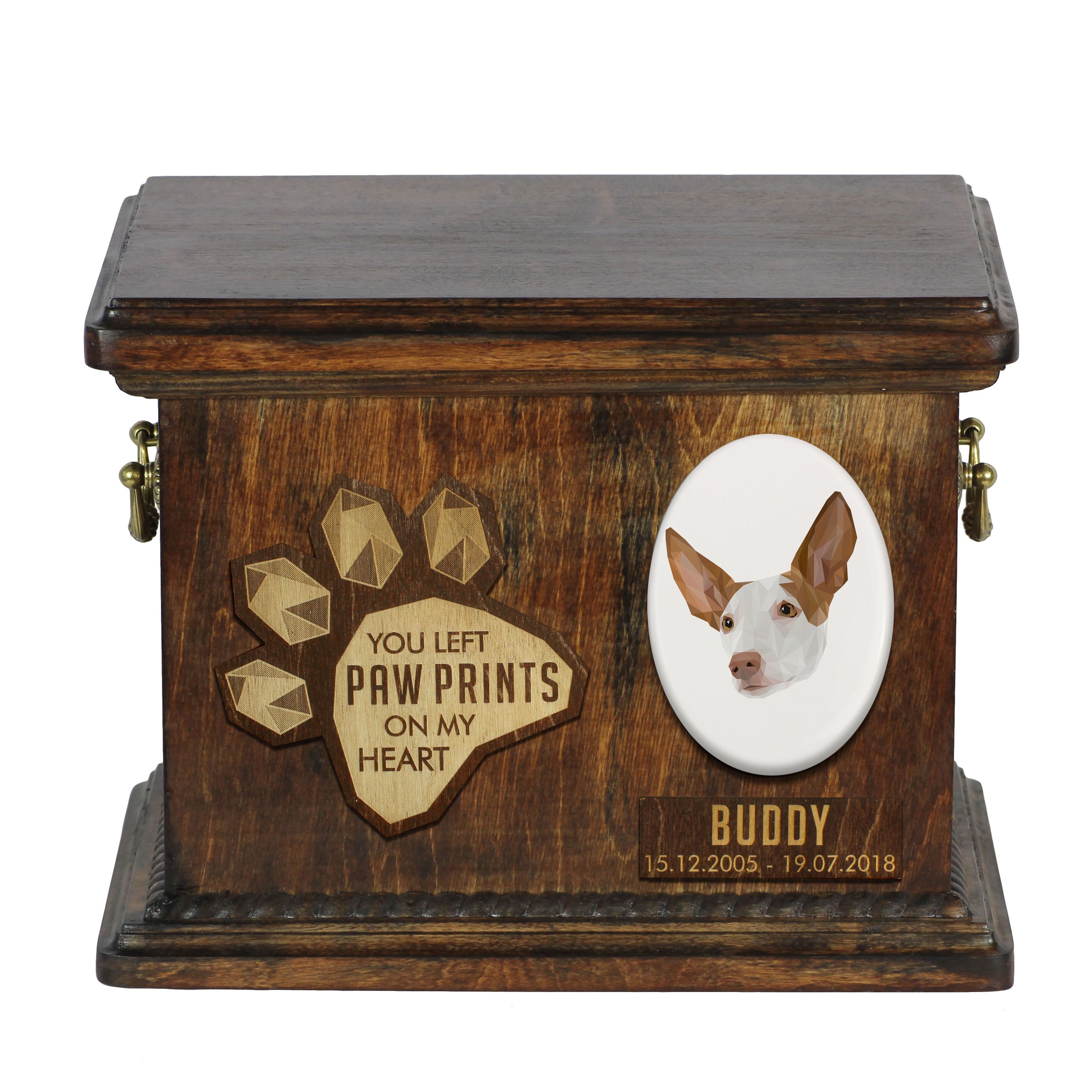Podenco z Ibizy drewnianai urna z psem Art-Dog