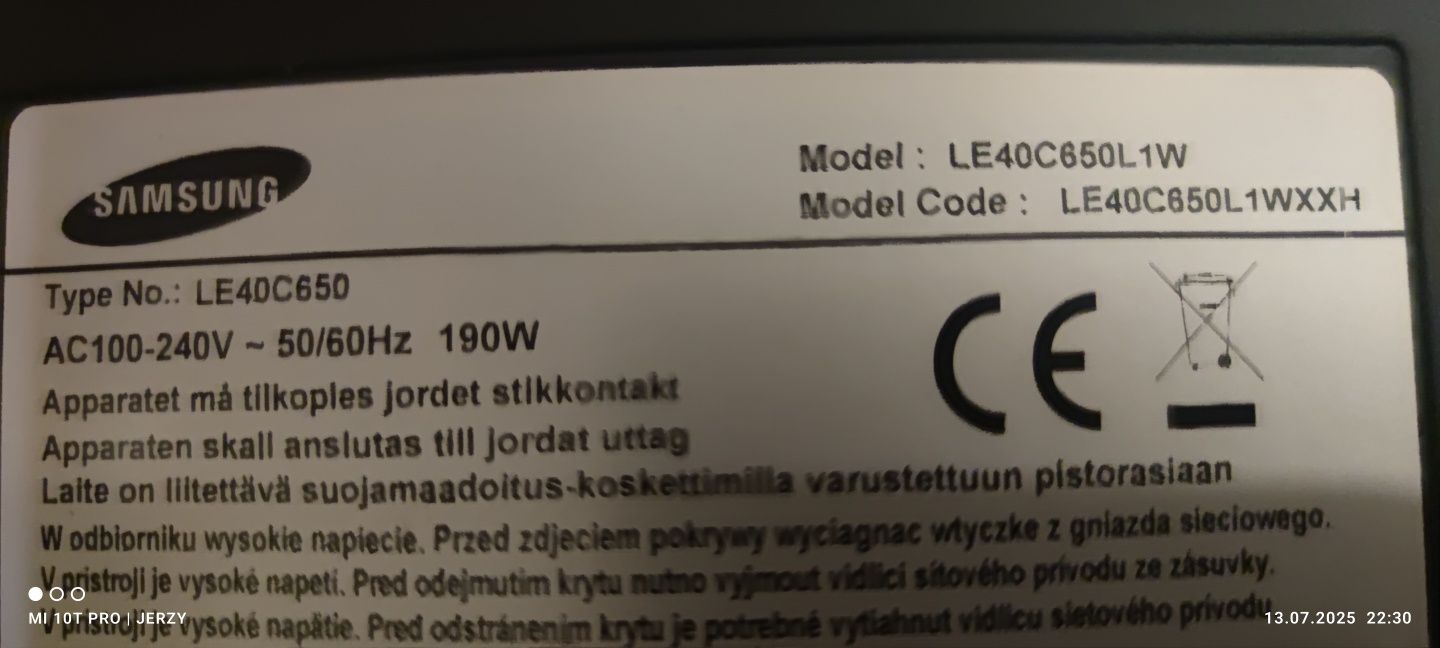 ZASILACZ do tv Samsung LE40C650L1W