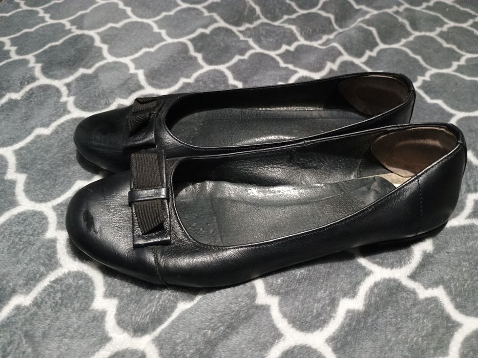 Botki baleriny damskie czarne kokardka niski obcas 1 cm r. 37