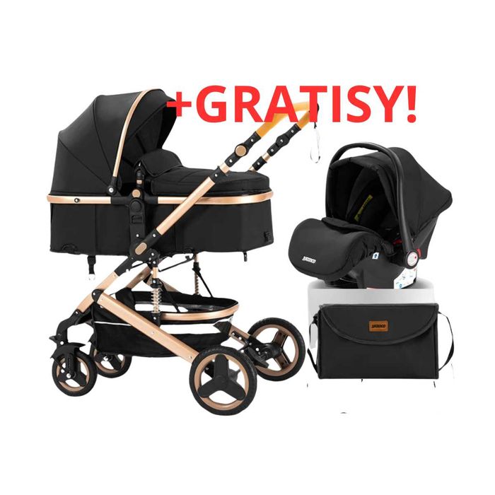 WÓZEK DZIECIĘCY Składany 3W1 Spacerówka Fotelik Lekki + AKCESORIA