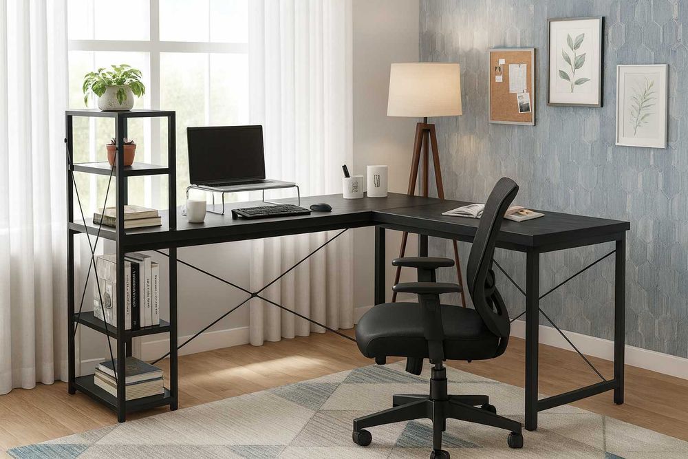 NOWE Biurko Narożne Gamingowe Czarne Duże Komputerowe Do Biura Szkolne