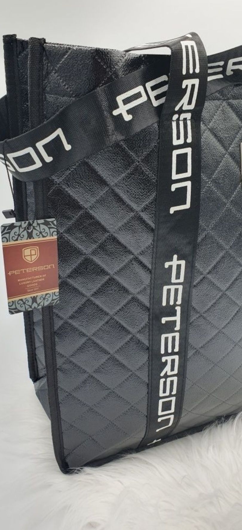 Czarna metaliczna torba peterson shopper bag shopperka na zakupy pracy