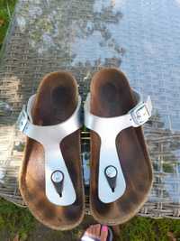 Birkenstock klapki srebrne 32 33 dziewczynka Japonki