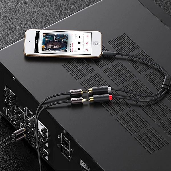 Ugreen adapter audio jack 3.5mm męski do 2xRCA żeński kabel 0.25m szar