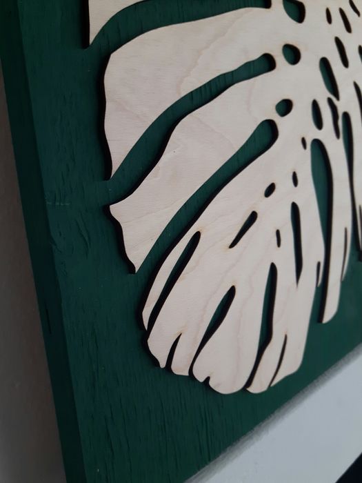 Obraz 3D MONSTERA liść 30x30cm drewno zielen