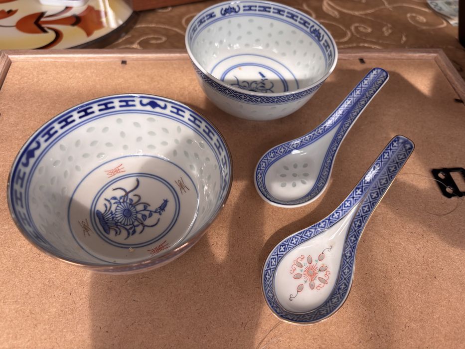 Chińskie miseczki z łyżkami porcelana lata 70