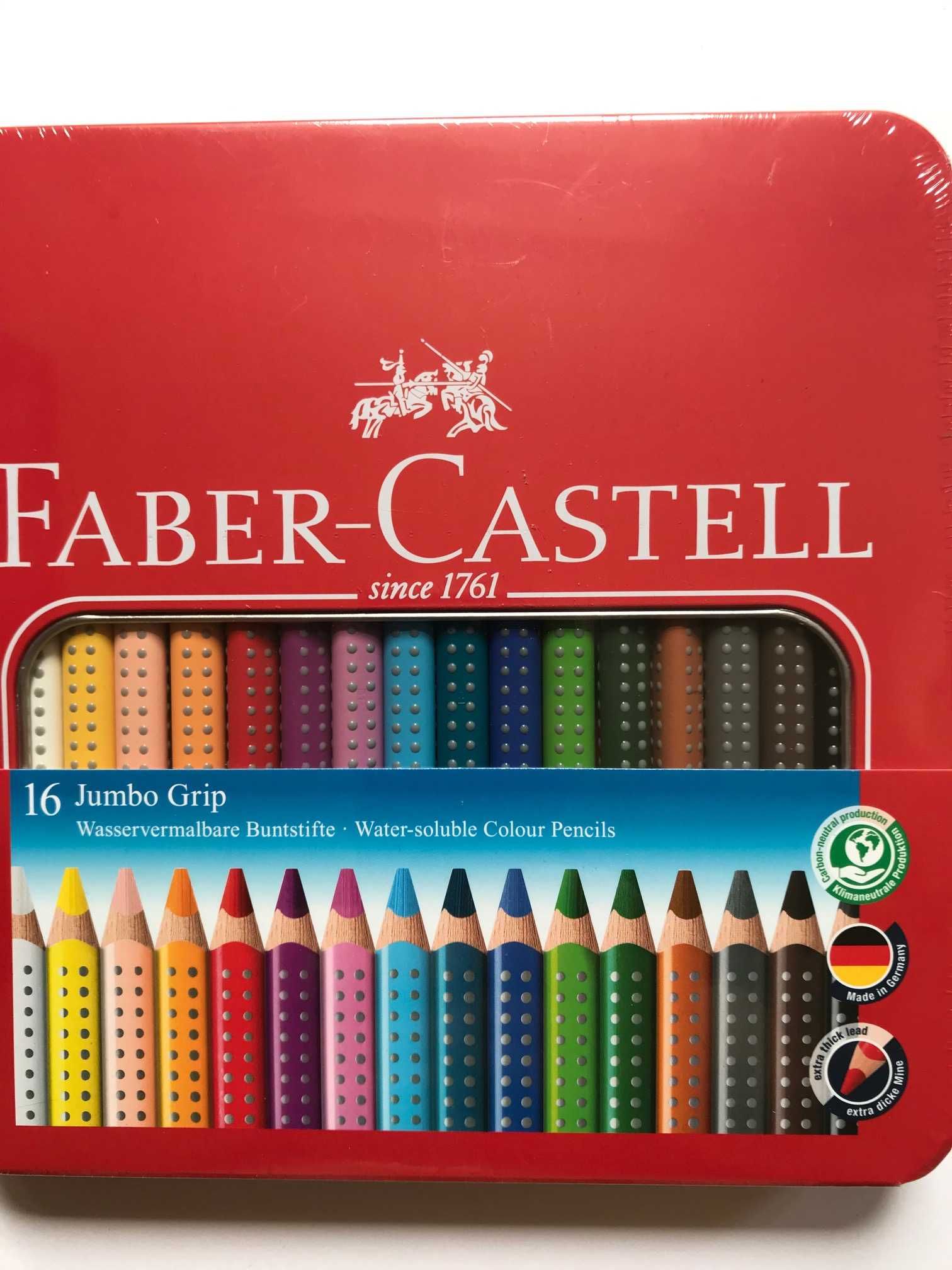 Kredki trójkątne Faber-Castell Jumbo Grip 16 kolorów metalowe opak.