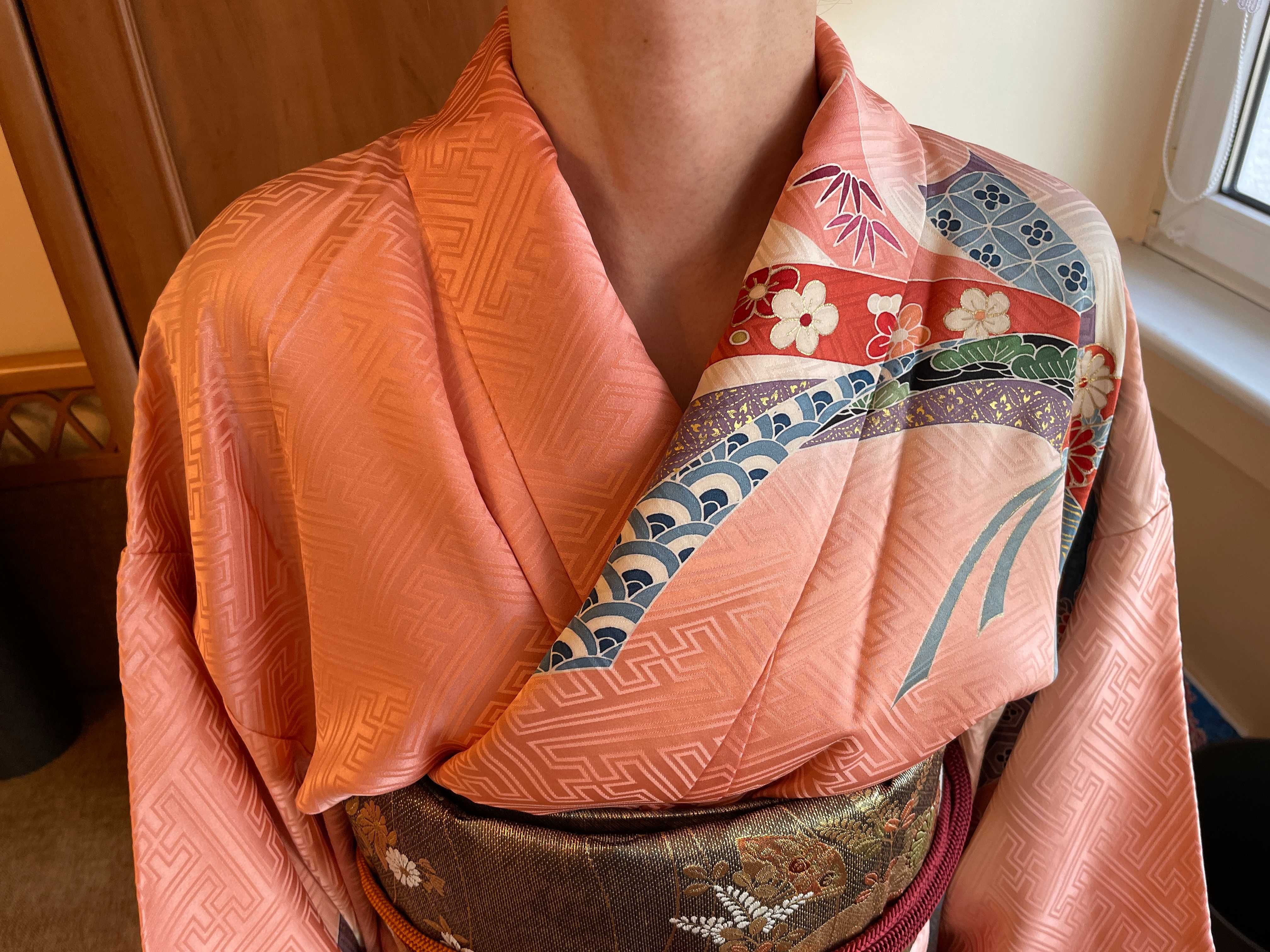 Japońskie kimono furisode + pas obi + sznur obijime