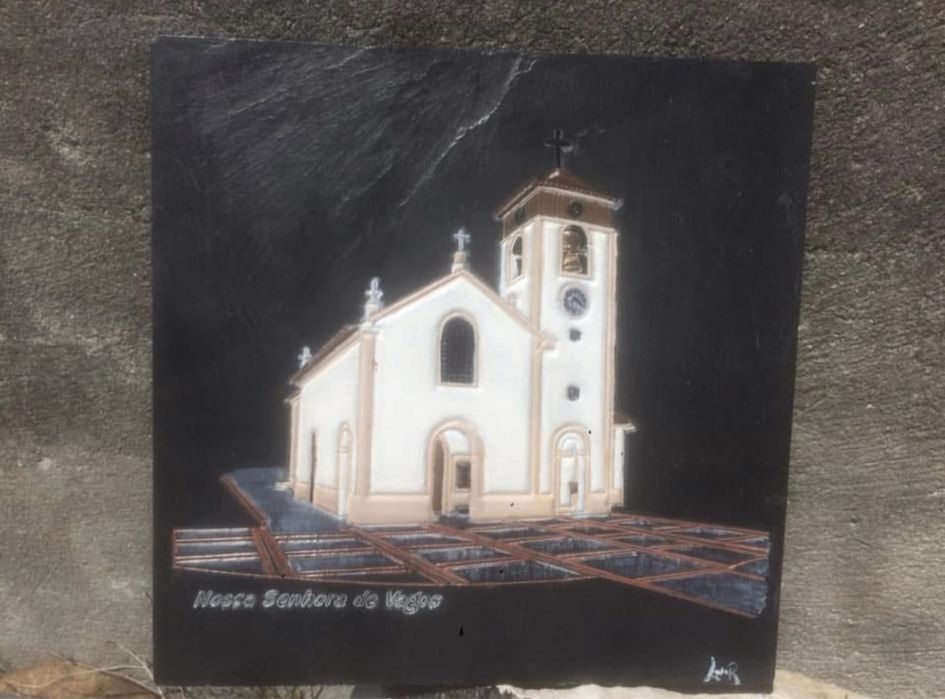 Quadro Santuario nossa senhora de vagos em xisto pintado a mão