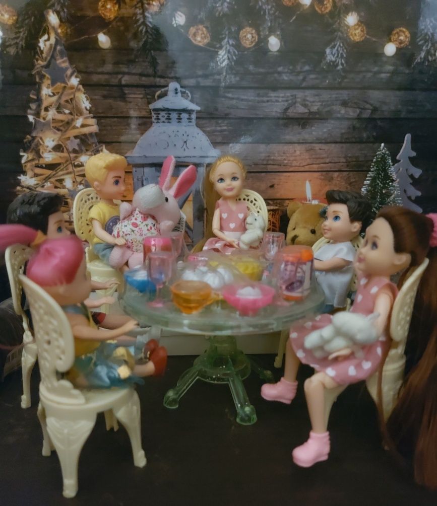 Стол стулья еда посуда для детей куклы Барби