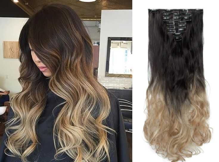 Doczepiane włosy clip in 65 cm ombre brąz blond