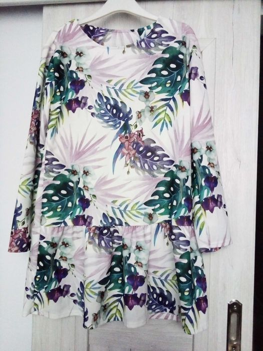 Nowa włoska krótka sukienka tunika tropikalny wzór uniwersalny rozmiar