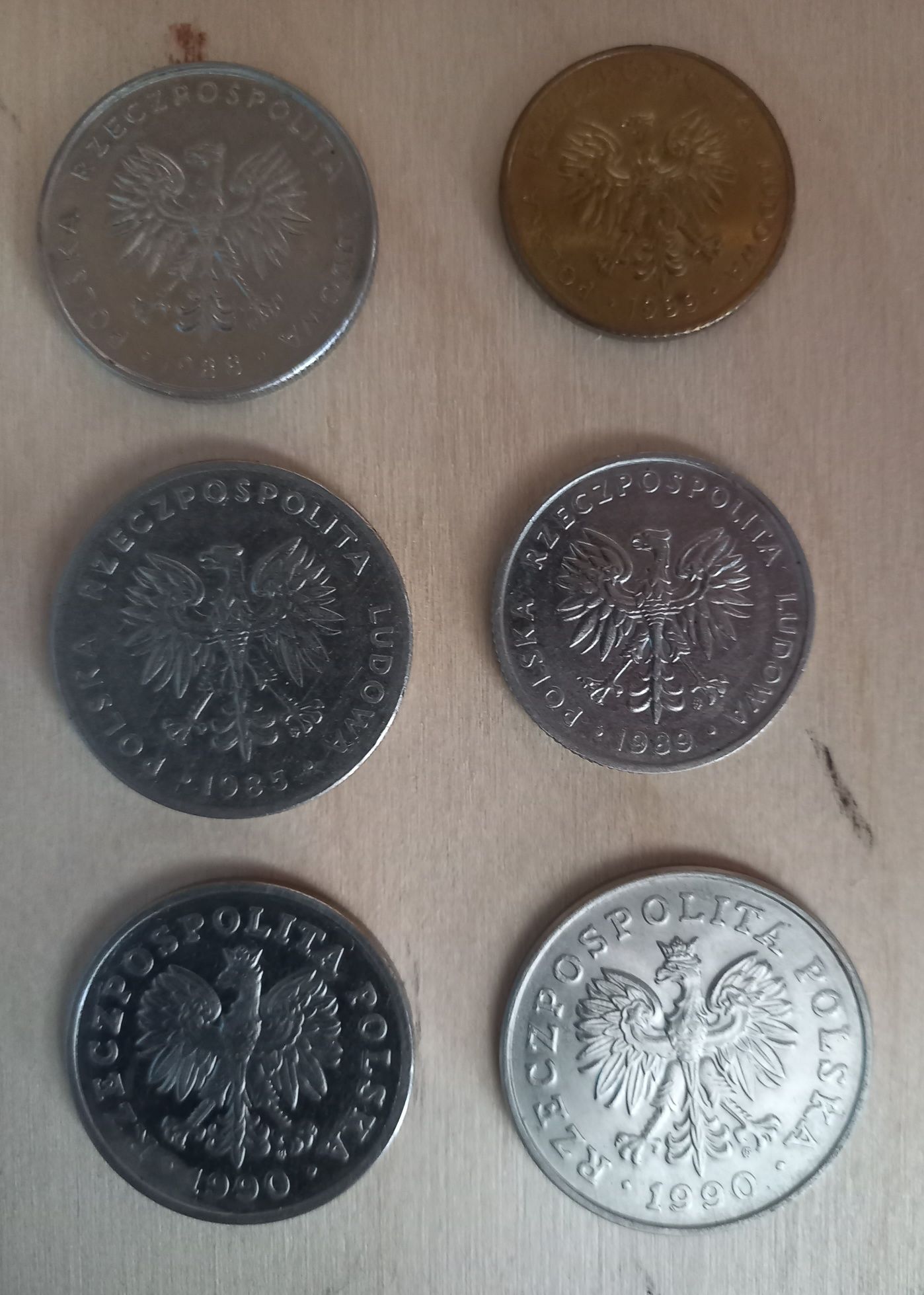 6 x monety PRL 1985 - 1990, 10 - 20 - 50 - 100 zł