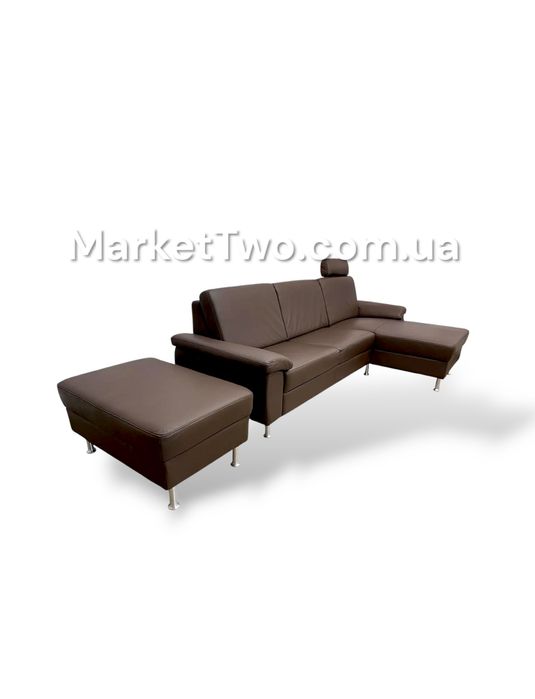Кожаный, шкіряний комплект кутовий-диван+ пуф ( 180702 )