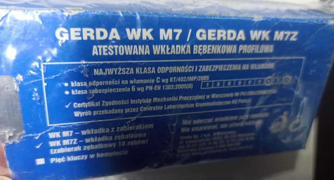 Wkładka do zamka GERDA 30/45 WK M7Z z zębatką