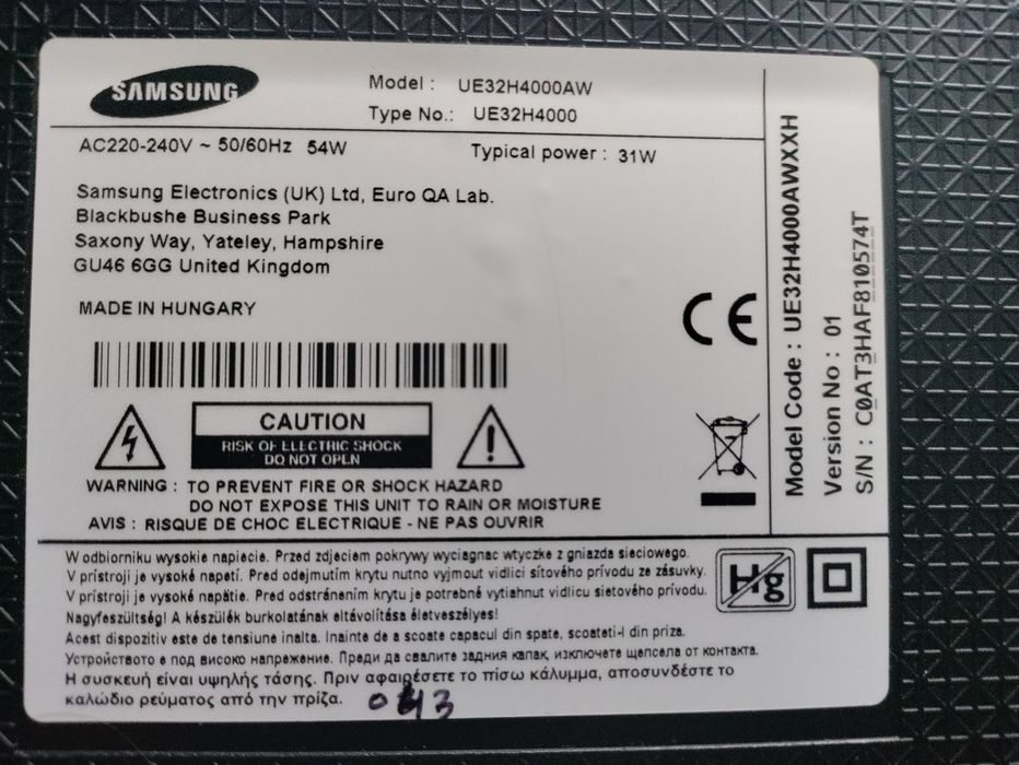 Samsung UE32H4000AW Podzespoły