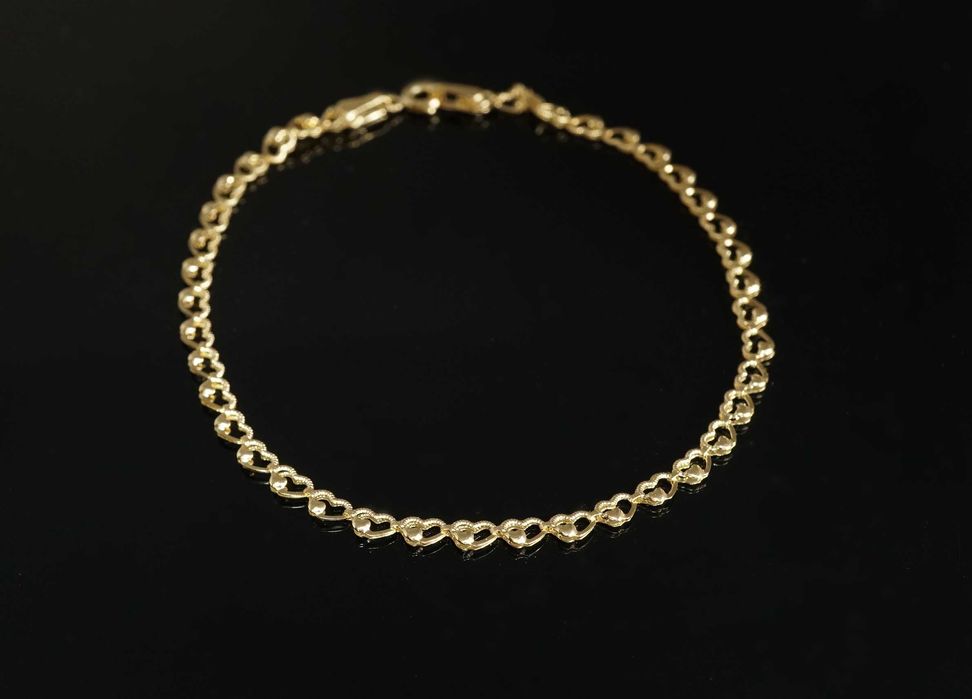 Złoto 585-złota bransoletka damska splot serduszkowy