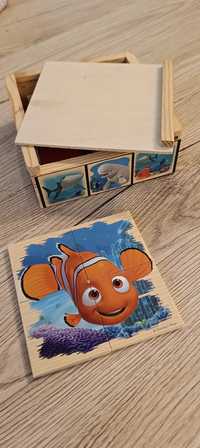 Drewniane puzzle 4-ro elementowe , 6 obrazków  Gdzie jest Nemo