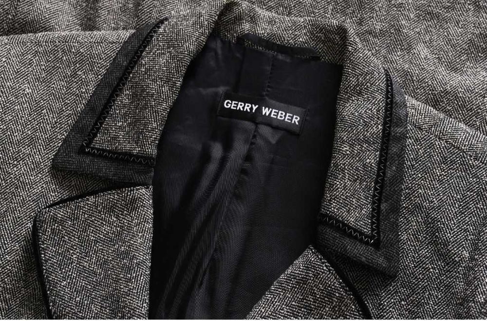 Gerry Weber brązowa marynarka damska w jodełkę żakiet 52% wełna 42 44