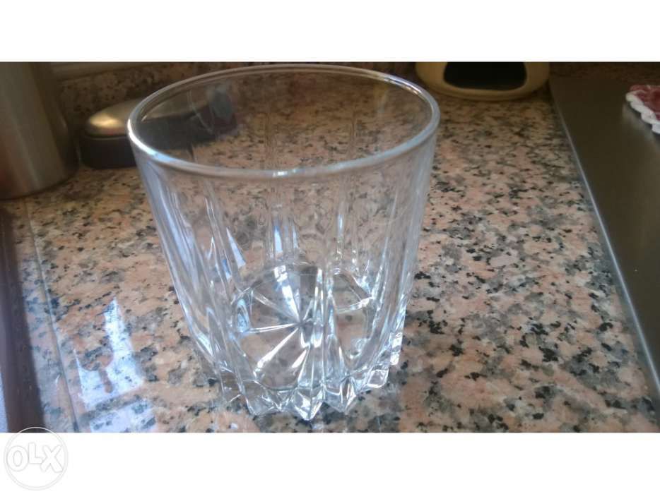 Conjunto 6 copos e Balde de gelo, vidro novos