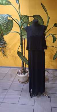 Czarna długa sukienka maxi z rozcięciem 95 % wiskoza marka TU XL 42