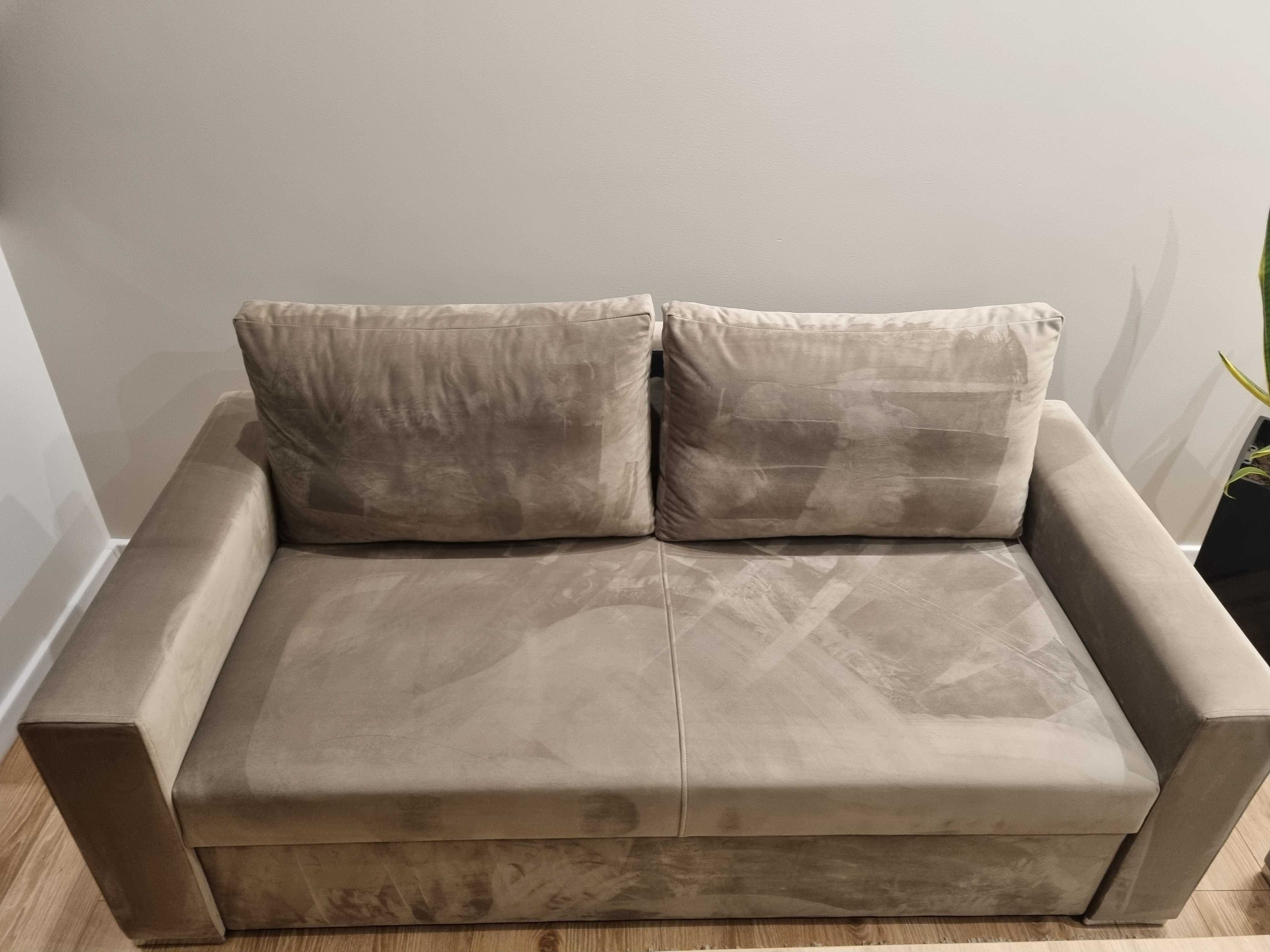 Sofa kanapa trzyosobowa beżowa velvet