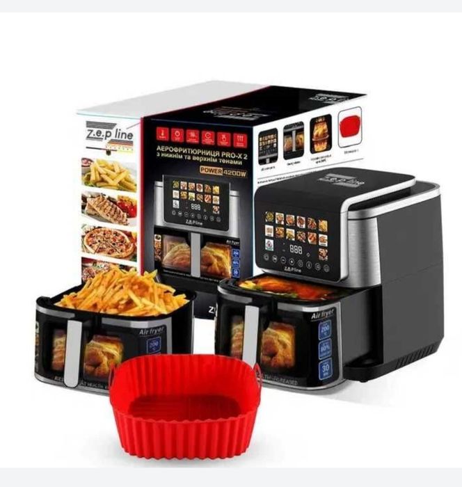 Новий! 13 литров!Аэрогриль  ZP-00340 ДВА тена!Аэрошриль .Фритюрница.