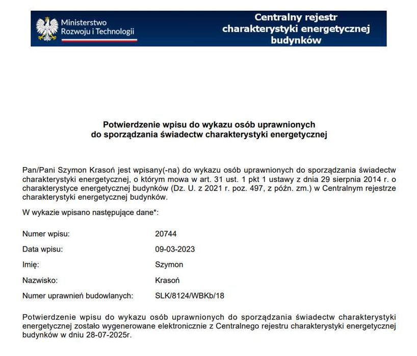 Świadectwo / Certyfikat Charakterystyki Energetycznej w 24h