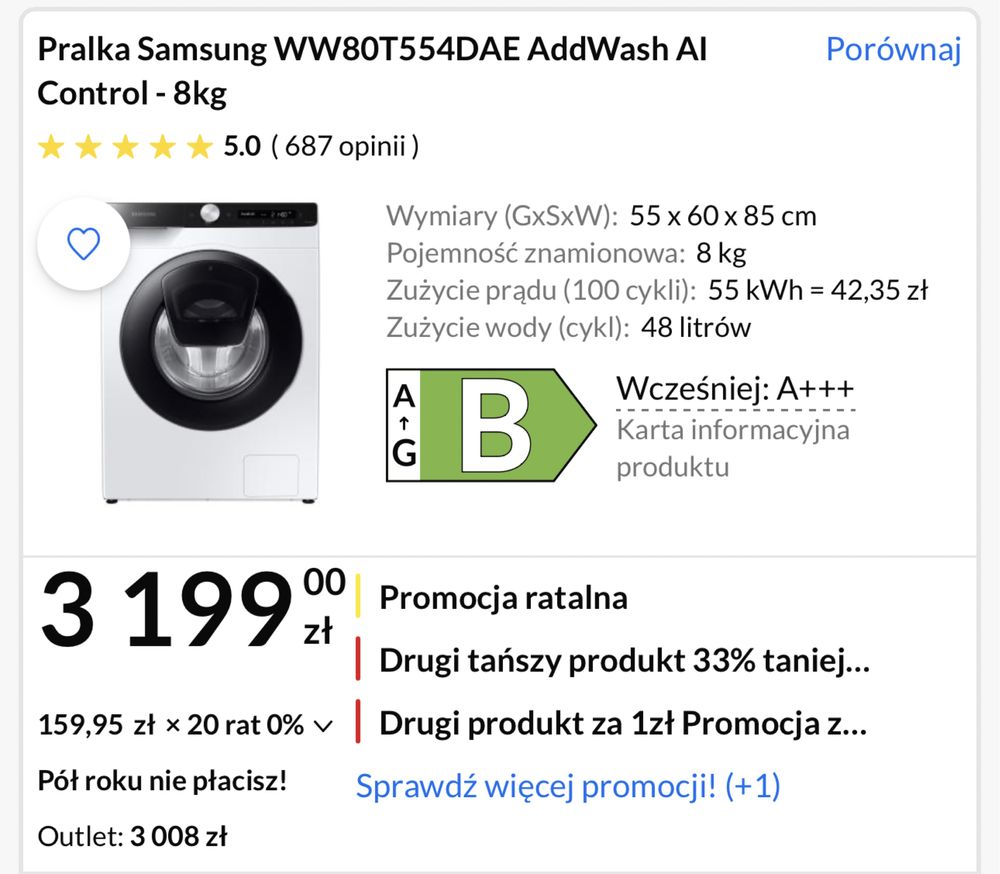 Pralka Samsung WW80T554DAE AddWash